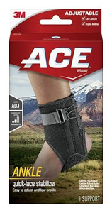 ACE Ankle Brace with Side Stabilizers, Adjustable, Black, 1/Pack