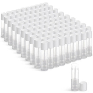 100 Sets Empty Lip Balm Tubes Bulk Round with Caps for DIY Lipstick Homemade, 3/16 OZ (5.5 ML), Clear, BPA Free, 100 Tubes and Caps