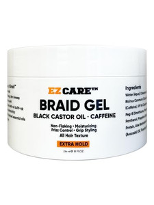 EZCARE Braid Gel Black Castor Oil/Caffeine/Non-Flaking/Moisturizing/Frizz Control/Grip Styling/All Hair Texture/Extra Hold (8 oz.)