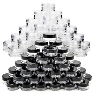 Youngever 140 Pcs Empty Plastic Cosmetic Samples Containers, 80 Pack 5G Plastic Jars With Lids (40 White,40 Black), 60 Pack 3G Cosmetic Jars with Lid