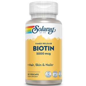 Solaray Timed-Release Biotin 5000 mcg - Pure Biotin 5000mcg for Hair, Skin, and Nails, Hair Vitamin for Women and Men, Vitamin B 7 Pills - 60 Vegan C