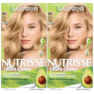 Garnier Nutrisse Ultra Crème Hair Color, Permanent Hair Dye with 100% Gray Coverage, Vegan & Cruelty-Free, 93 Light Golden Blonde (Honey Butter), 2 C