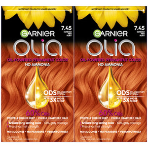 Garnier Hair Color Olia Ammonia-Free Brilliant Color Oil-Rich Permanent Hair Dye, 7.45 Dark Fire Ruby, 2 Count (Packaging May Vary)
