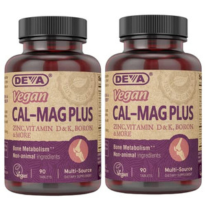 DEVA Vegan Calcium Magnesium Supplement 2-Pack, Plus Zinc, Vitamins C, D & K, Boron, 90 Tablets Each
