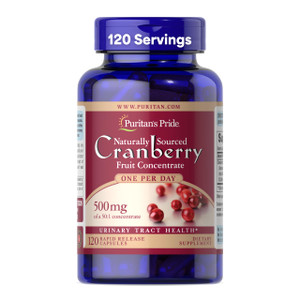 Puritan's Pride Naturally Sourced Cranberry One Per Day Fruit Concentrate 500mg, 50:1 Dietary Supplement for Urinary Tract Support, 4 Month Supply, 1