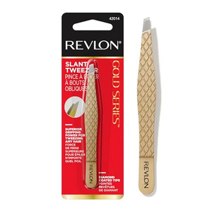 Revlon Gold Series Slanted Tip Tweezers, Ultra-Sharp for Precision Eyebrow Shaping and Facial Hair Removal, Diamond and Titanium-Coated for Durabilit