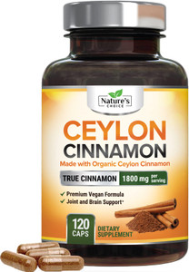 Ceylon Cinnamon Capsules 1800mg - Certified Organic & Authentic True Ceylon Cinnamon Powder, Extra Strength, Antioxidant Pills, Non-GMO, Sugar Free