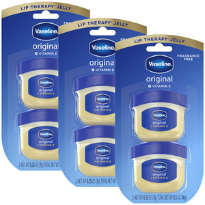 Vaseline Lip Therapy Original + Vitamin E, Mini 2-Packs (6 Jars)  Fragrance-Free Lip Balm, Moisturizer for Soft, Smooth & Glossy Lips, 0.25 Oz Ea