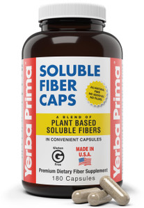 Yerba Prima Soluble Fiber Formula Capsules, 180 Count - Premium Dietary Fiber Supplement, Natural, Concentrated Soluble Fiber, Gluten Free, Non-GMO,