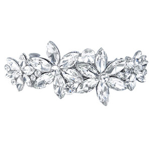 EVER FAITH Wedding Silver-Tone 4 Daisy Flower Hair Clip Barrette Austrian Crystal Clear