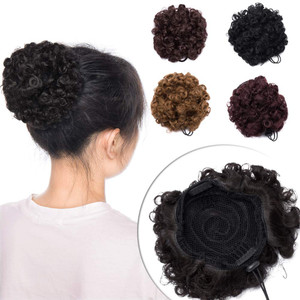 Afro Kinky Curly Hair Bun Drawstring Puff Ponytail for African American Women Short Synthetic Wrap Updo Chignon Hairpiece with Clips One Piece Medium