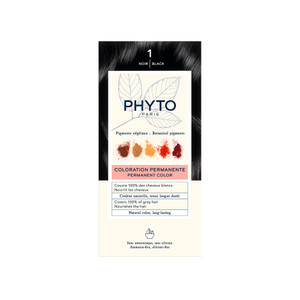 PHYTO Phytocolor Permanent Hair Color, 1 Black, with Botanical Pigments, 100% Grey Hair Coverage, Ammonia-free, PPD-free, Resorcin-free, 0.42 oz.