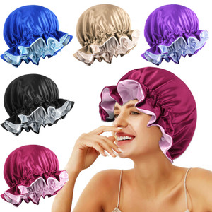 5pcs Satin Silk Hair Bonnet for Sleeping Women, Sleep Bonnets for Women, Silky Double Layer Adjustable Sleep Cap for Curly Hair Braids