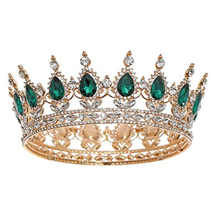 Yovic Baroque Wedding Crown Rhinestone Bridal Crown and Tiara Crystal Bride Crowns Costume Party Hair Accessories for Women and Girls(Gold+Green)