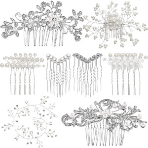 Elegant 64-Piece Wedding Hair Accessories Set - Includes Rhinestone Hair Sticks, Pearl Pins, Crystal Combs, Pearl Vine, and U-Shaped Clips (Classic S
