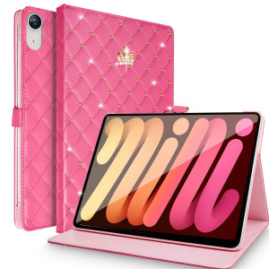Changjia for iPad Mini 7 (A17 Pro) Case 2024,iPad Mini 6 Generation Case 8.3 Inch 2021,Cute Crown Rhinestone Elegant PU Leather Auto Sleep/Wake Stand