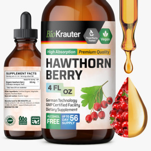 BIO KRAUTER® Hawthorn Berry - Pure Vegan Hawthorne Berry Supplement - Used for Overall Support & Daily Wellness - Liquid Drops 655 mg per Serving - A