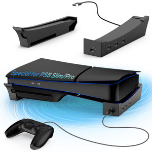 KOVA Horizontal Stand for PS5 Console with 4-Port USB Hub, Base Holder for PlayStation 5 Accessories, Skate for Slim Disc & Digital Edition Controlle