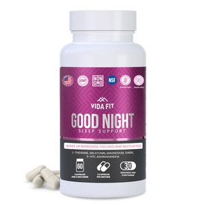 Vida Fit Natural Sleep Aid for Adults, Sleep Supplement, Natural Calm, Melatonin with L-Theanine, Magnesium Glycinate, Ashwagandha, GABA, 5-HTP, Vita