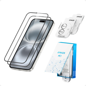 Anker HD Screen and Lens Protectors for iPhone 16 (2-Pack), 6.1-Inch Ultrand Clear Tempered Glass, Fast and Easy Installation, Scratch and Impact Res