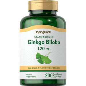 Piping Rock Ginkgo Biloba Supplement | 120mg | 200 Capsules | Standardized Leaf Extract with Bacopa | Non-GMO, Gluten Free