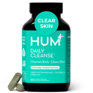 HUM Daily Cleanse Acne Supplements for Women & Men, Gentle Digestive Cleanse for Clear Skin Support, Zinc, Spirulina, Chlorella, Detoxifying Herbs, O
