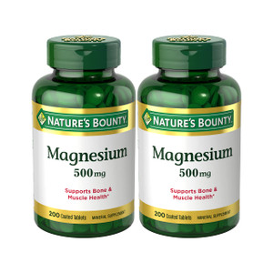 Nature's Bounty Magnesium Supplements 500mg Tablets, Support Bone & Muscle Health, 200 Count (Pack of 2)