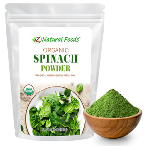 Z Natural Foods Organic Spinach Powder - 100% Pure & Nutrient-Dense Dried Raw Spinach Leaves for Immune & Energy Boost - Fresh Powdered Vegetable, Su