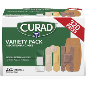 CURAD Assorted Bandages Bulk Variety Pack 320 Count 5 Styles Including Waterproof, Sheer, Plastic, Heavy Duty & Flex-Fabric First Aid Kit Essentials