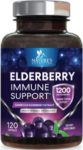Elderberry Capsules 1200mg - Sambucus Immune Support for Adults with Concentrated Sambucus Black Elderberry Extract - Antioxidant Vitamin Vegan Suppl
