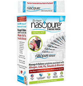 Nasopure Nasal Wash, Refill Kit, The Nicer Neti Pot Sinus Wash Kit, Comfortable Nasal Rinse 40 Salt Packets (3.75 Grams Each), Nasal Congestion, Co