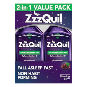 ZzzQuil, Sleep Aid, Nighttime Sleep Aid Liquid, 50 mg Diphenhydramine HCl, Fall Asleep Fast, Non-Habit Forming, Warming Berry Flavor, 12 FL OZ (Pack
