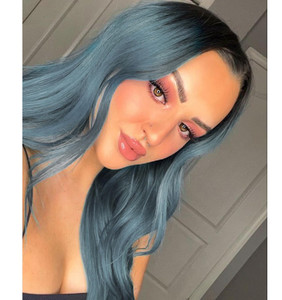 vedar Sea Queen Greenish Blue Mermaid Lace Front Wigs Ombre Black Rooted Blue Hair Best Blue Wigs for Cosplay Celebrity Wigs 22 inches Middle Parting