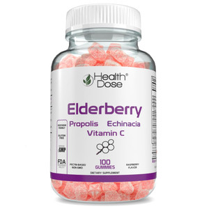 Health Dose Elderberry Gummies with Propolis, Echinacea & Vitamin C - Immune System Support for Adults - 100 Gummies - Antioxidant-Rich Supplement fo