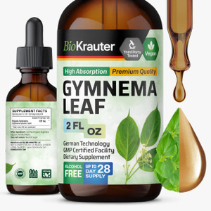 BIO KRAUTER® Gymnema Sylvestre - Liquid Drops Gymnema Sylvestre Extract 530 mg per Serving 2 Fl.Oz 28-Day Supply - Pure & Vegan Gurmar for Glucose Me