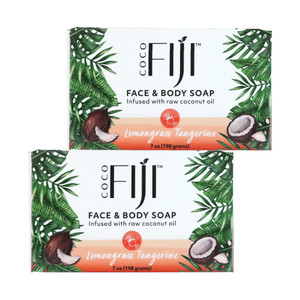 "Coco Fiji Soap Bar for Face and Body Infused With Organic Coconut Oil, Lemongrass Tangerine Essential Oil, Natural Soap for Moisturizing & Pore Puri