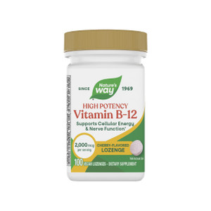 Natures Way Vitamin B-12 Lozenges, 2,000 mcg Vitamin B12 per Lozenge, Supports Cellular Energy & Nerve Function*, No Gluten, Vegan, Cherry Flavored,