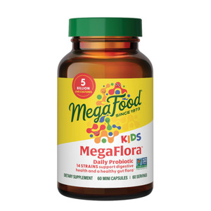 MegaFood MegaFlora Kids Probiotics - 5 Billion CFUs - Non-GMO, Vegetarian, Made Without 9 Food Allergens, Probiotics for Digestive Health- 60 Mini Ca