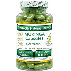 150 Moringa Capsules Made With USDA Certified Organic Moringa Leaf Powder, Net Weight of 500mg per Capsule