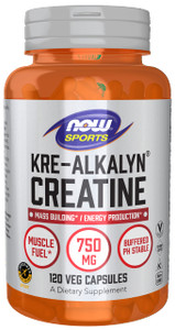 NOW Foods Sports Nutrition, Kre-Alkalyn Creatine 750 mg, Mass Building*/Energy Production*, 120 Veg Capsules