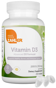 Zahler - Advanced Vitamin D3 2000 IU Softgels (250 Count) Kosher Vegetarian Friendly Vitamin D for Immune Support, Bone, Teeth & Muscle Health - Dail