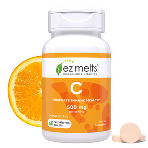 EZ Melts Vitamin C - Daily Vitamin for Antioxidant & Immune Support - No Artificial Flavors - Non-GMO & Sugar-Free - Orange Citrus - 60 Dissolvable T