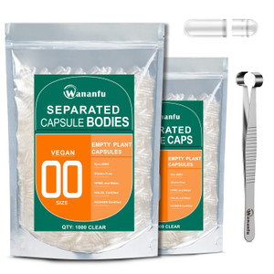 wananfu Size 00 Separated Empty Capsules Vegetarian (1000 Count) Bundle with Capsule Tweezer and Micro Spoon, Clear Fillable Vegan Pill Capsules 00 f