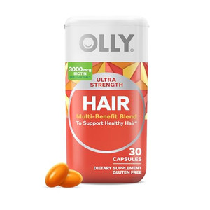 OLLY Ultra Strength Hair Softgels, Supports Hair Health, Biotin, Keratin, Vitamin D, B12, Hair Supplement, 30 Day Supply - 30 Count (Packaging May Va