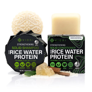 Viori Hidden Waterfall Shampoo and Conditioner Bar Set Made with Rice Water - Handcrafted Sulfate Free Shampoo and Conditioner