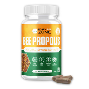 HONEYBEEZONE-Bee Propolis Capsules  100% Natural Energy and Immune Support Supplement | Non-GMO, Gluten-Free, 60 Easy-to-Swallow Veggie Capsules