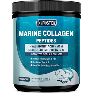 DRFOSTER Marine Collagen Peptides Powder for Joint Support, Hydrolyzed Type I & III Fish Collagen with MSM + GC, Hyaluronic Acid & Vitamin C for Skin