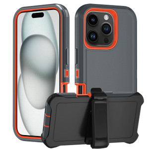 Olinoo Case for iPhone 16 Plus, 3-Layer Super Full Heavy Duty Rugged Case Belt Clip Holster Kickstand Protective Cover(Black Orange with Clip, iPhone