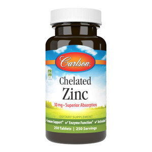 Carlson Chelated Zinc 30 mg  Zinc Glycinate Chelate Supplement  Superior Absorption, Immune & Enzyme Support, Antioxidant, 250 Tablets