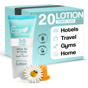 Travel Size Hotel Lotion 20 Count 0.85 oz Bottles Guest Amenities | Vacation Rentals and Short Term Rentals Paraben Free White Tea Scent Infused with